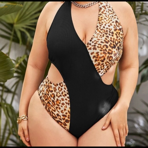 Shein Leopard one piece cutout bathing suit 1x NWT - Picture 2 of 6